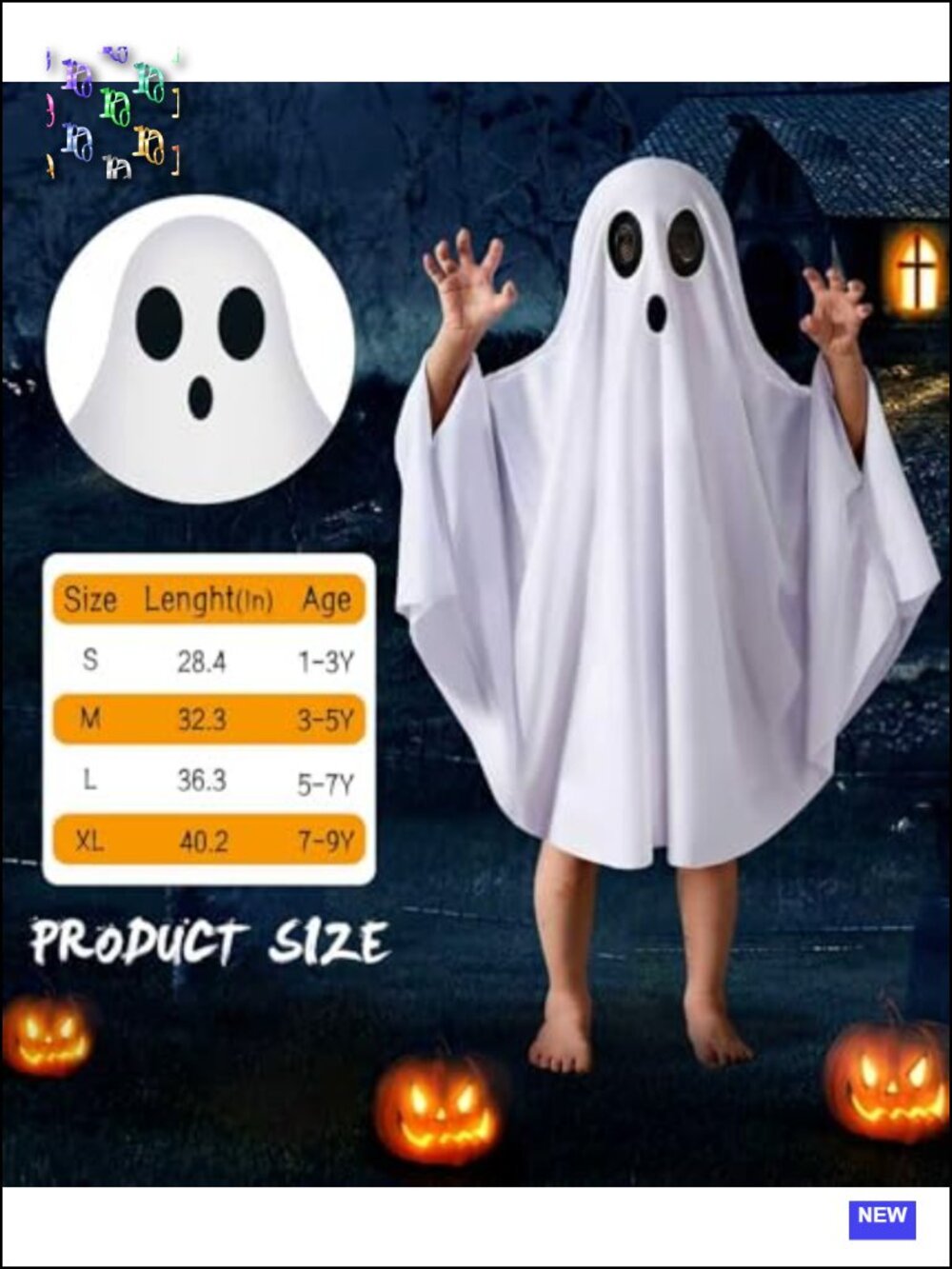 Kids Ghost Costume Cape Halloween Boo Cloak Toddler Boy Girl Glow Dark Cosplay - Picture 6 of 6